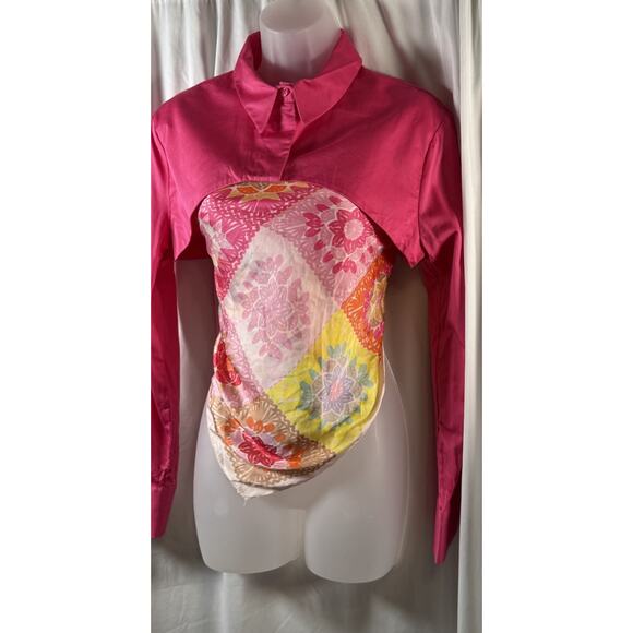 Zara Cropped Poplin Long Sleeve Shirt, Pink Fuchsia, Sz: L, 83-38 - Picture 9 of 12